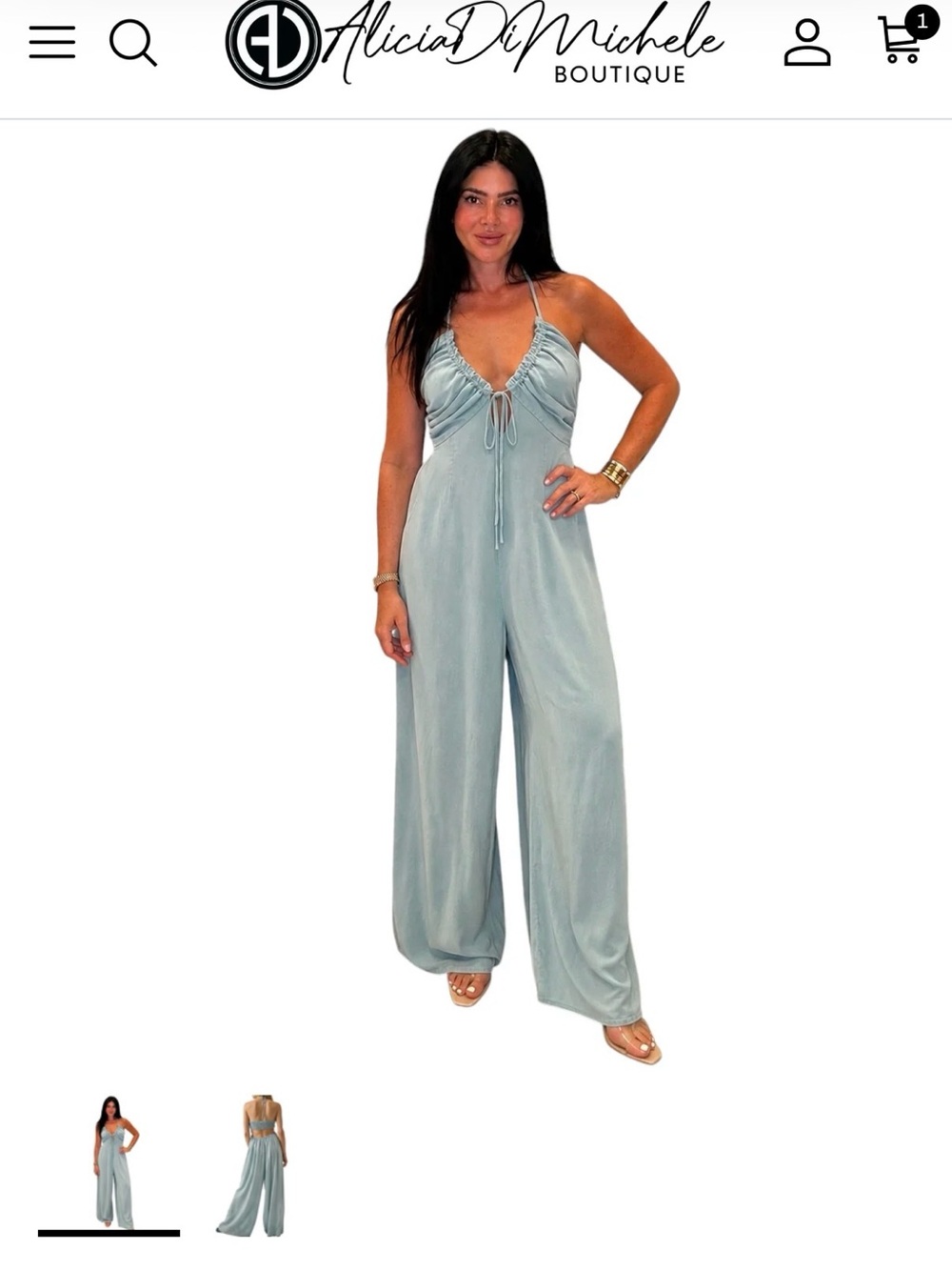Light Blue Denim Halter Wide-Leg Jumpsuit Size Large